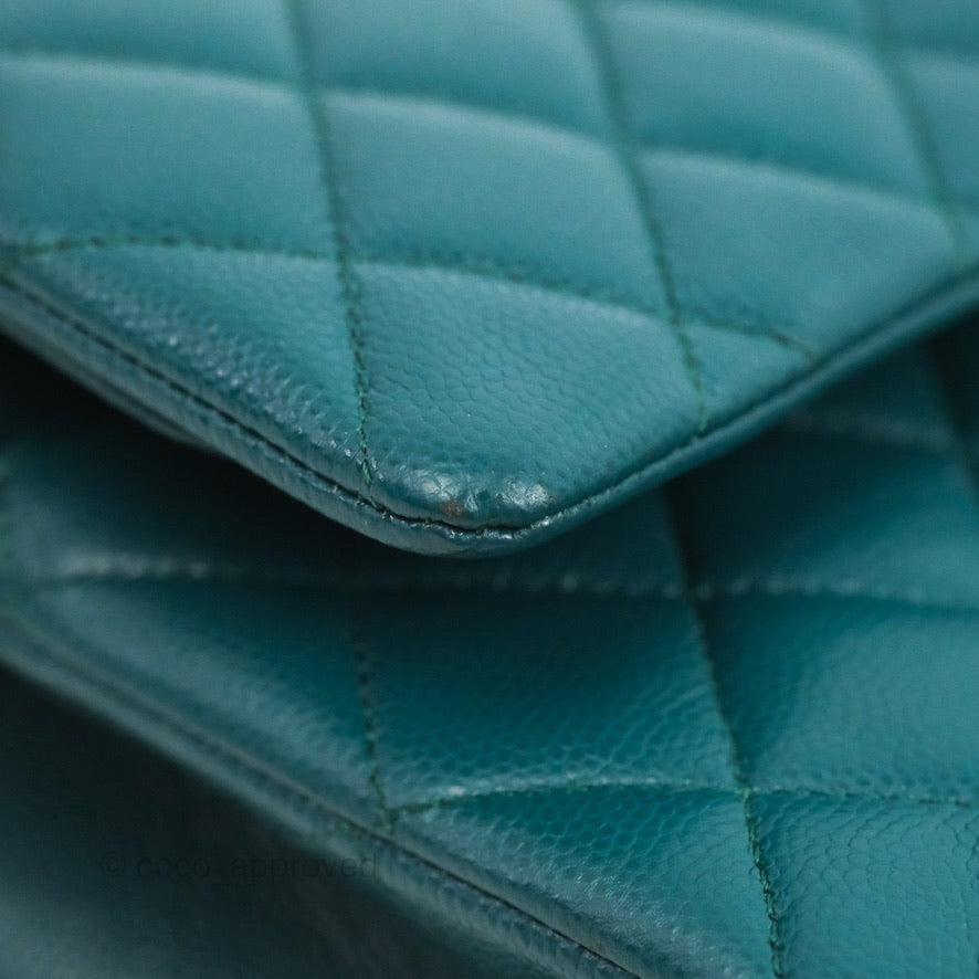 Chanel Classic M/L Medium Flap Quilted Teal Caviar Silver Hardware
