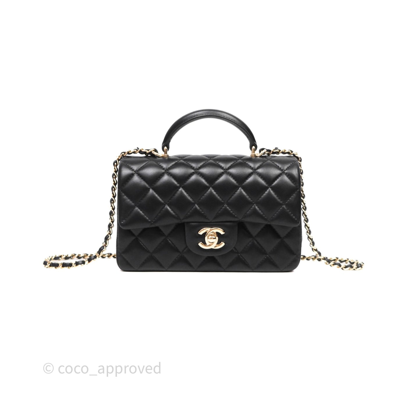Chanel Top Handle Mini Rectangular Flap Black Lambskin Gold Hardware