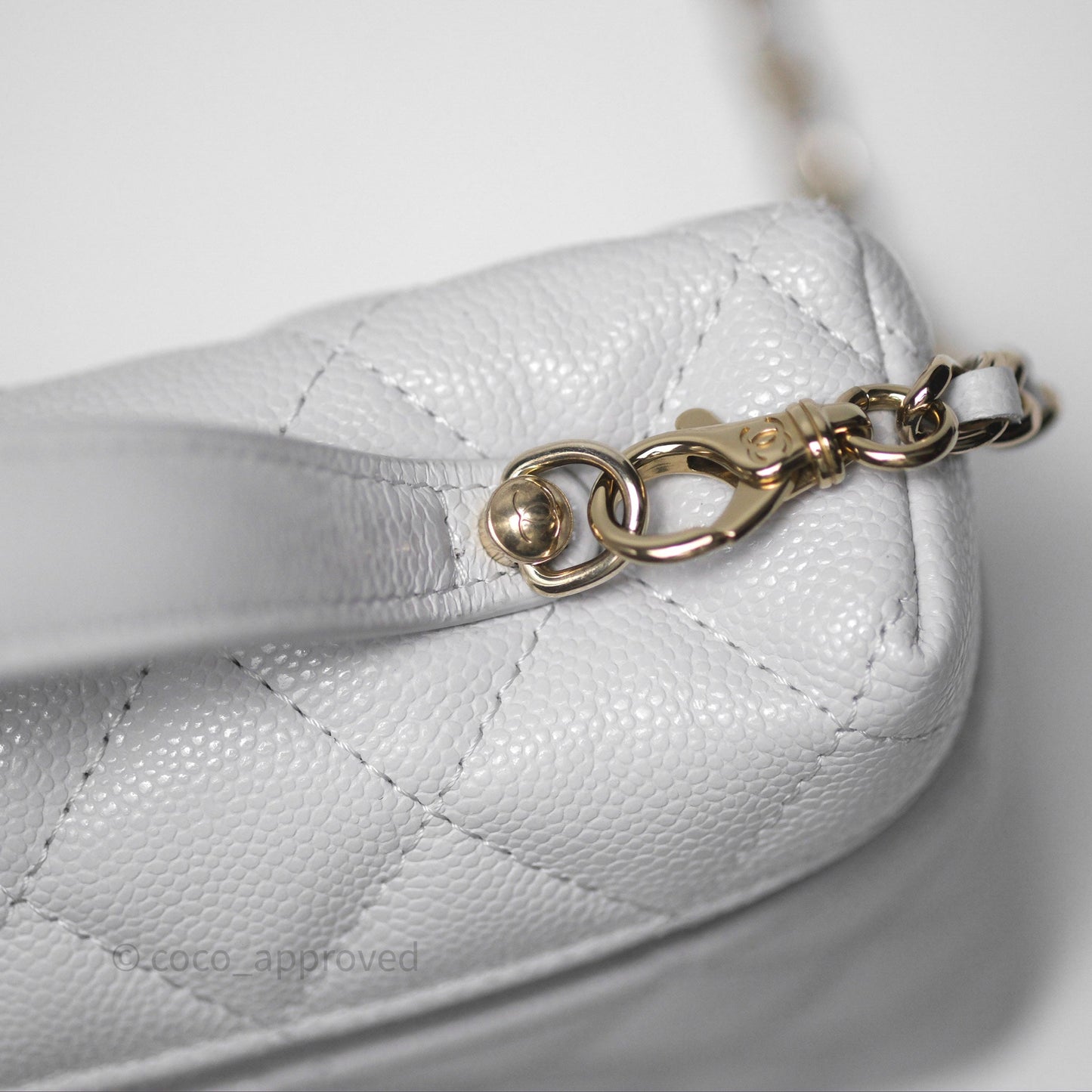 Chanel Top Handle Long Vanity with Chain Light Grey Caviar Gold Hardware