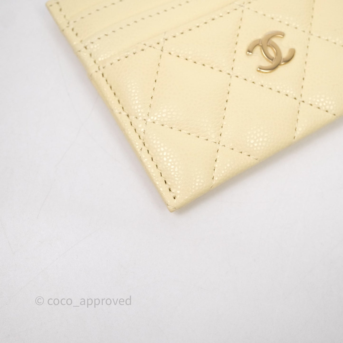 Chanel Quilted Card Holder Yellow Caviar Gold Hardware