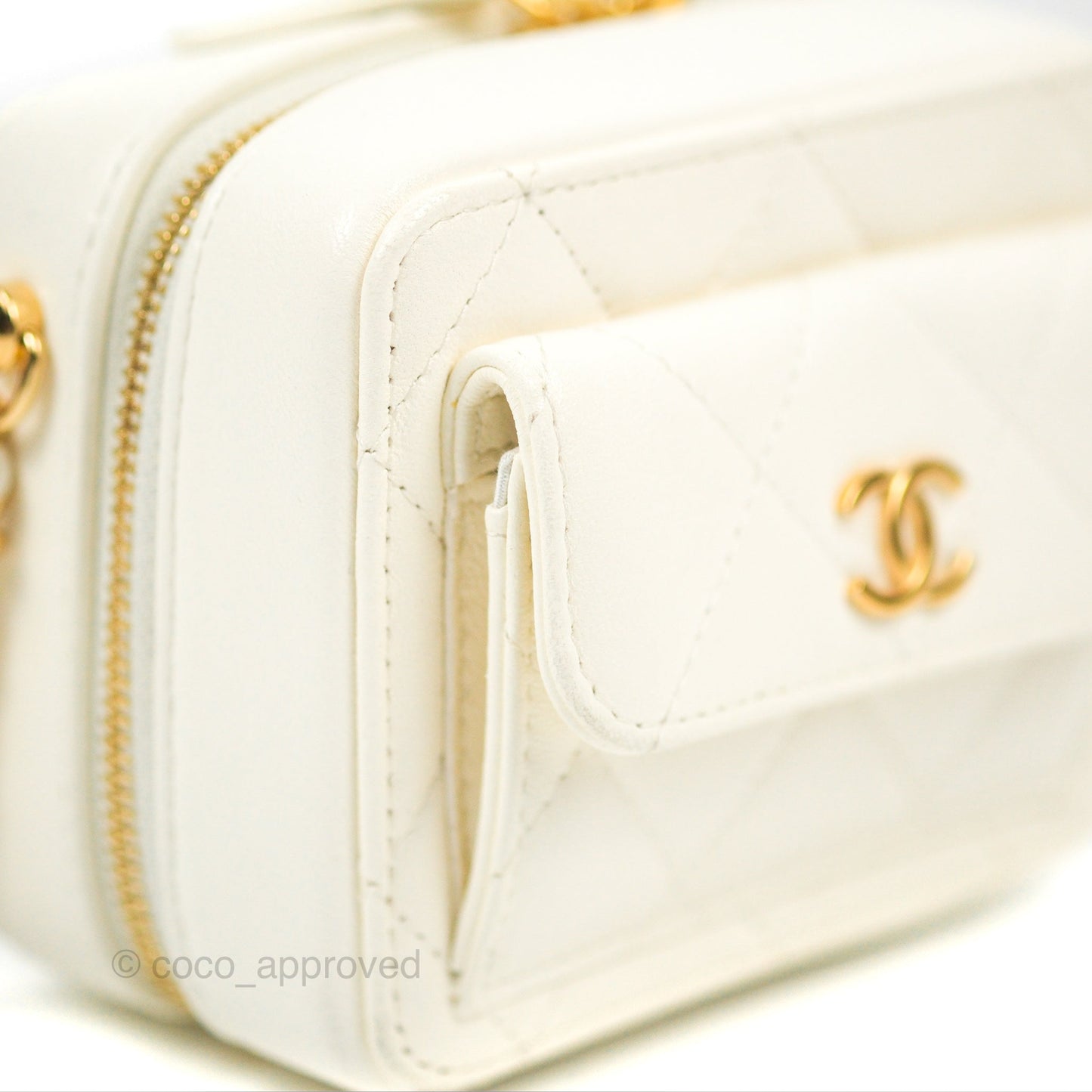 Chanel Mini Vanity Case with Chain White Lambskin Gold Hardware