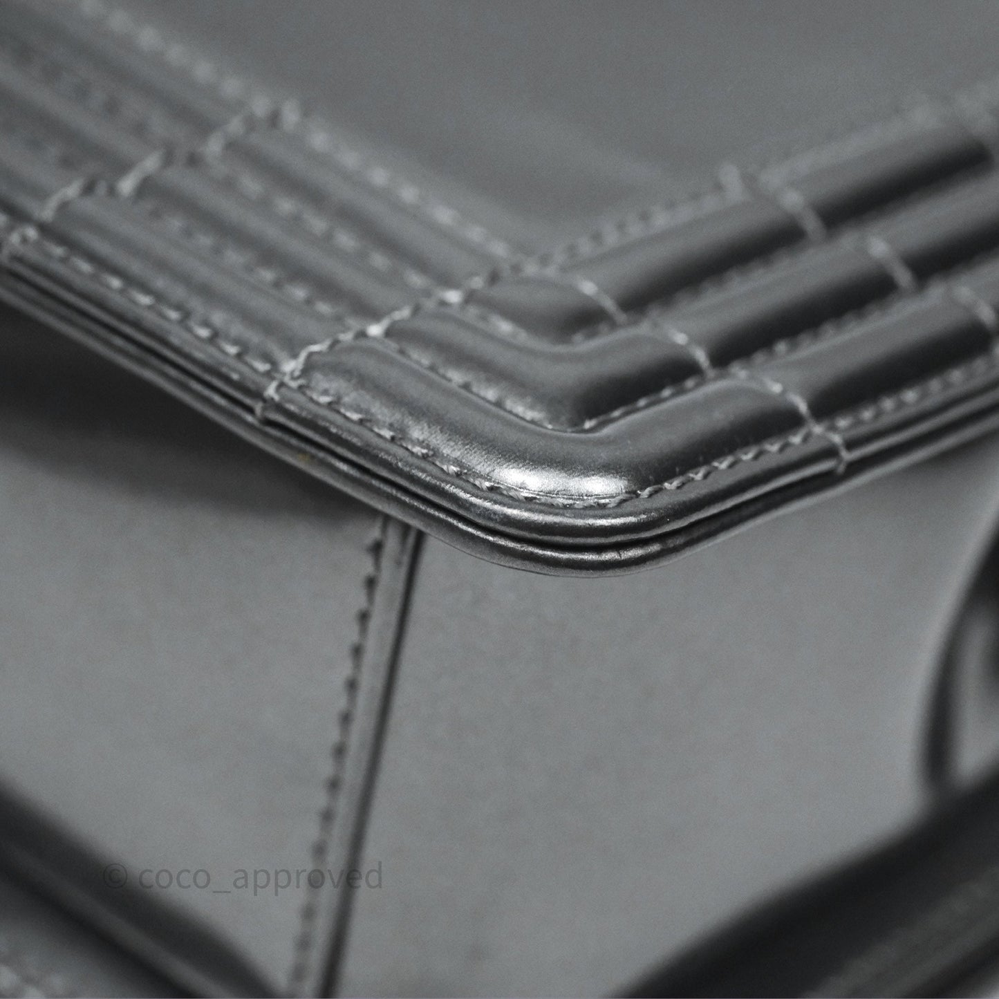 Chanel Medium Boy Metallic Dark Grey Iridescent Glazed Calfskin Ruthenium Hardware