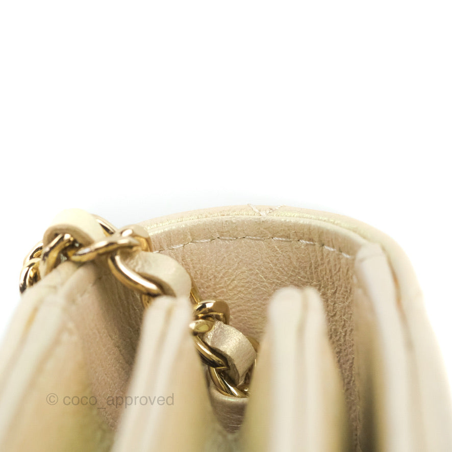 Chanel Quilted Mini Wallet on Chain WOC Iridescent Ivory Gold Hardware 20B