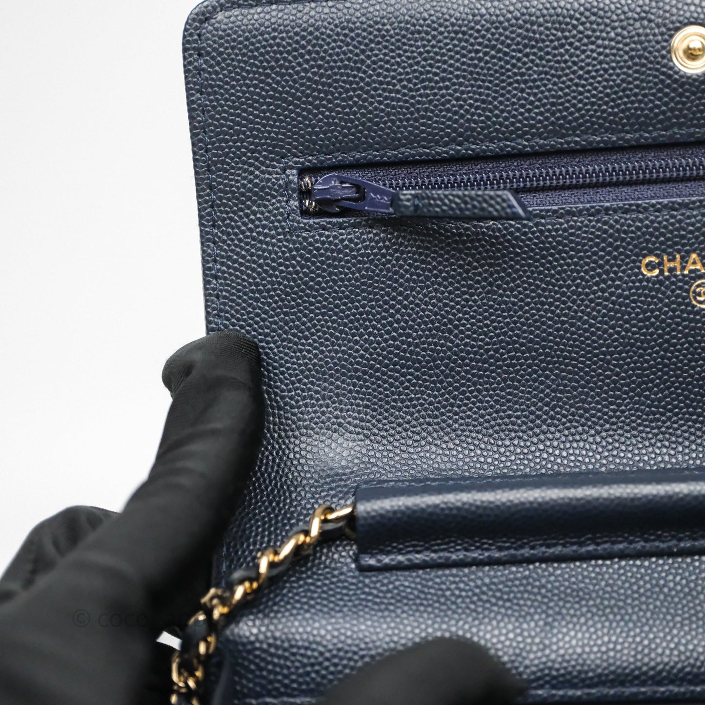 Chanel Classic Wallet On Chain WOC Quilted Navy Caviar Gold Hardware