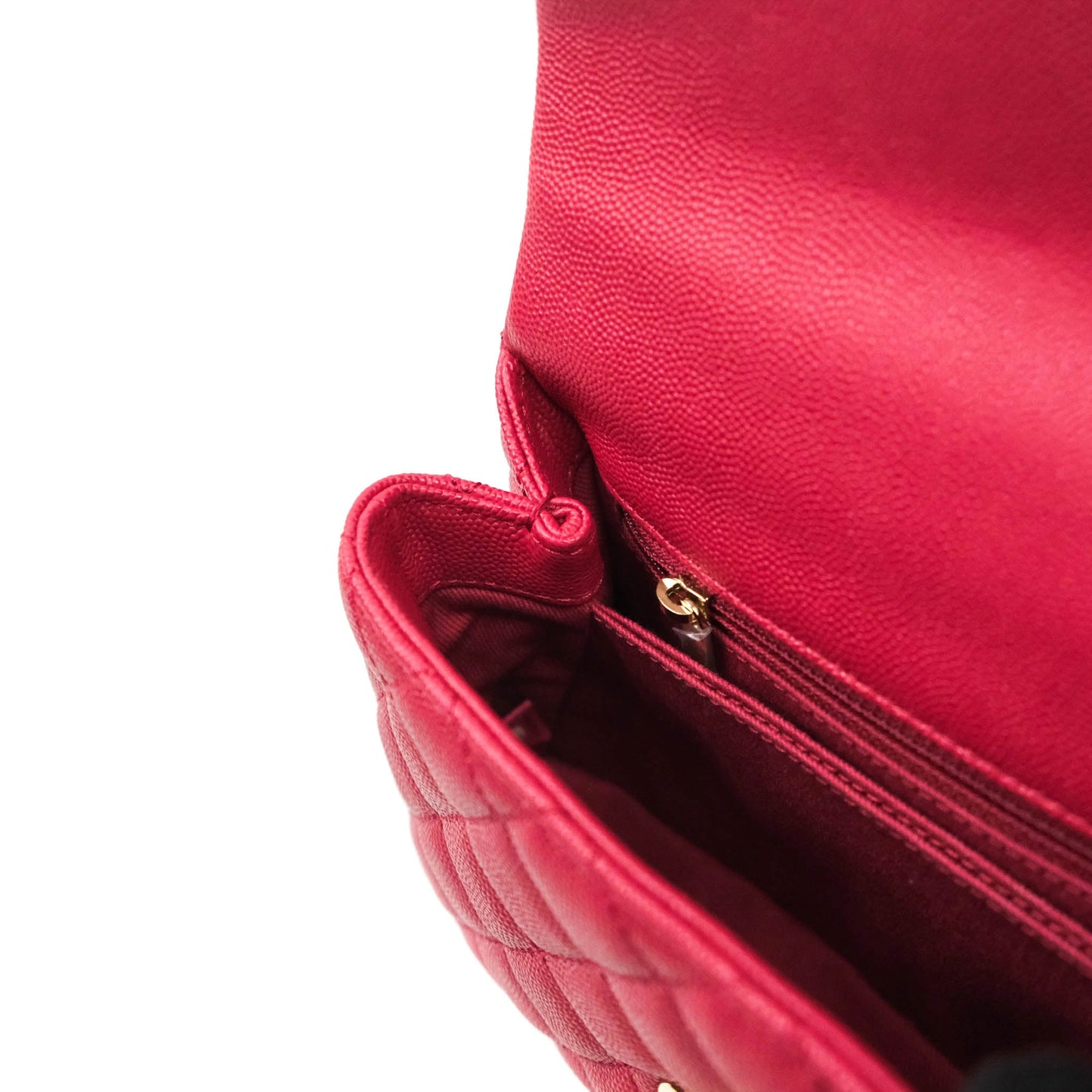 Chanel Small Coco Handle Quilted Caviar Rosy Red Gold Hardware