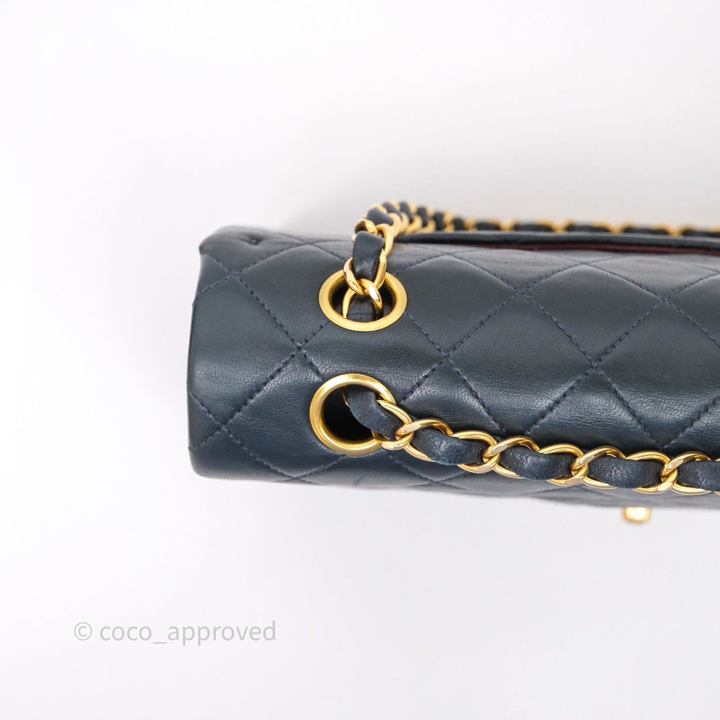 Chanel Vintage M/L Lambskin Medium Double Flap Bag Navy 24K Gold Hardware