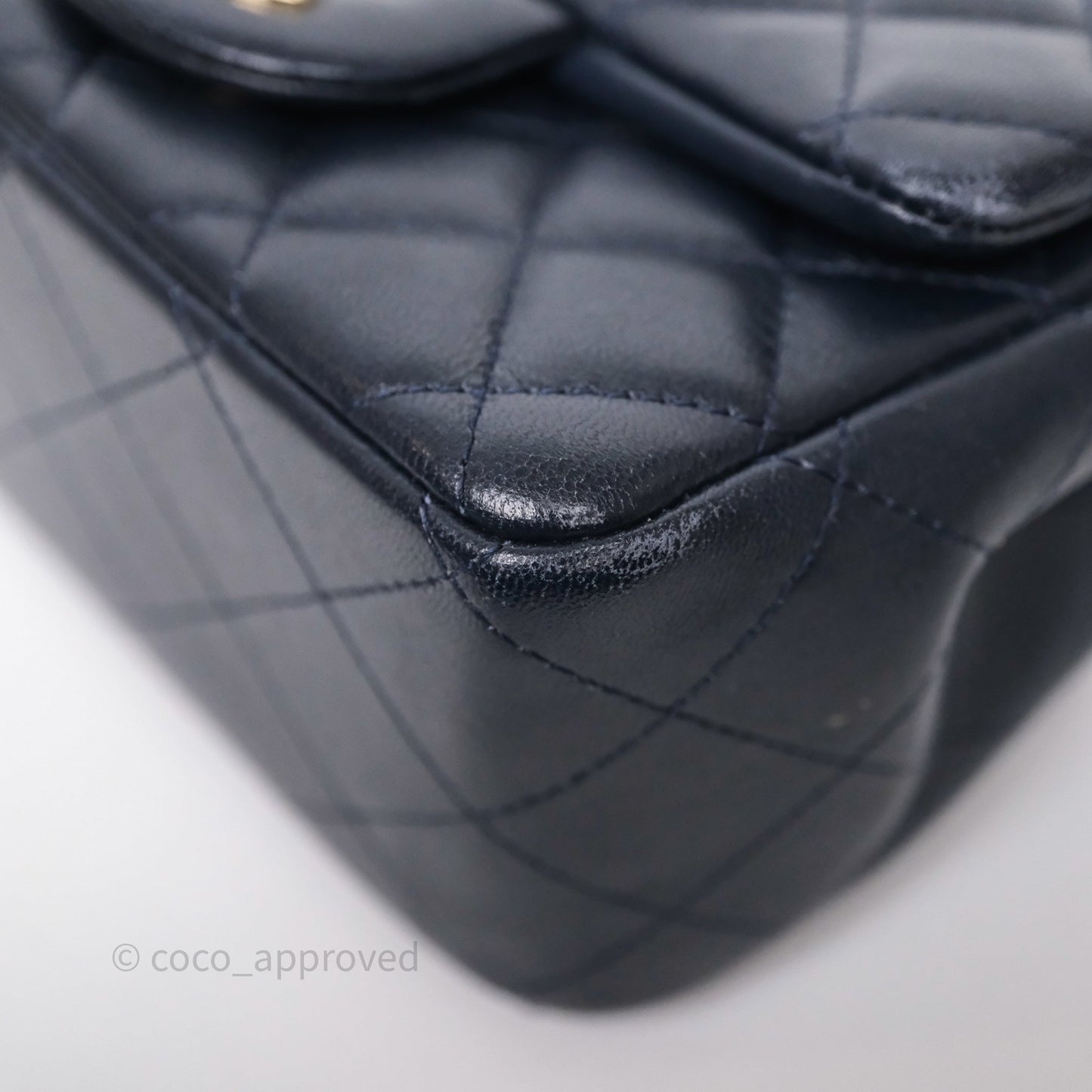 Chanel Mini Square Flap Quilted Navy Lambskin Gold Hardware