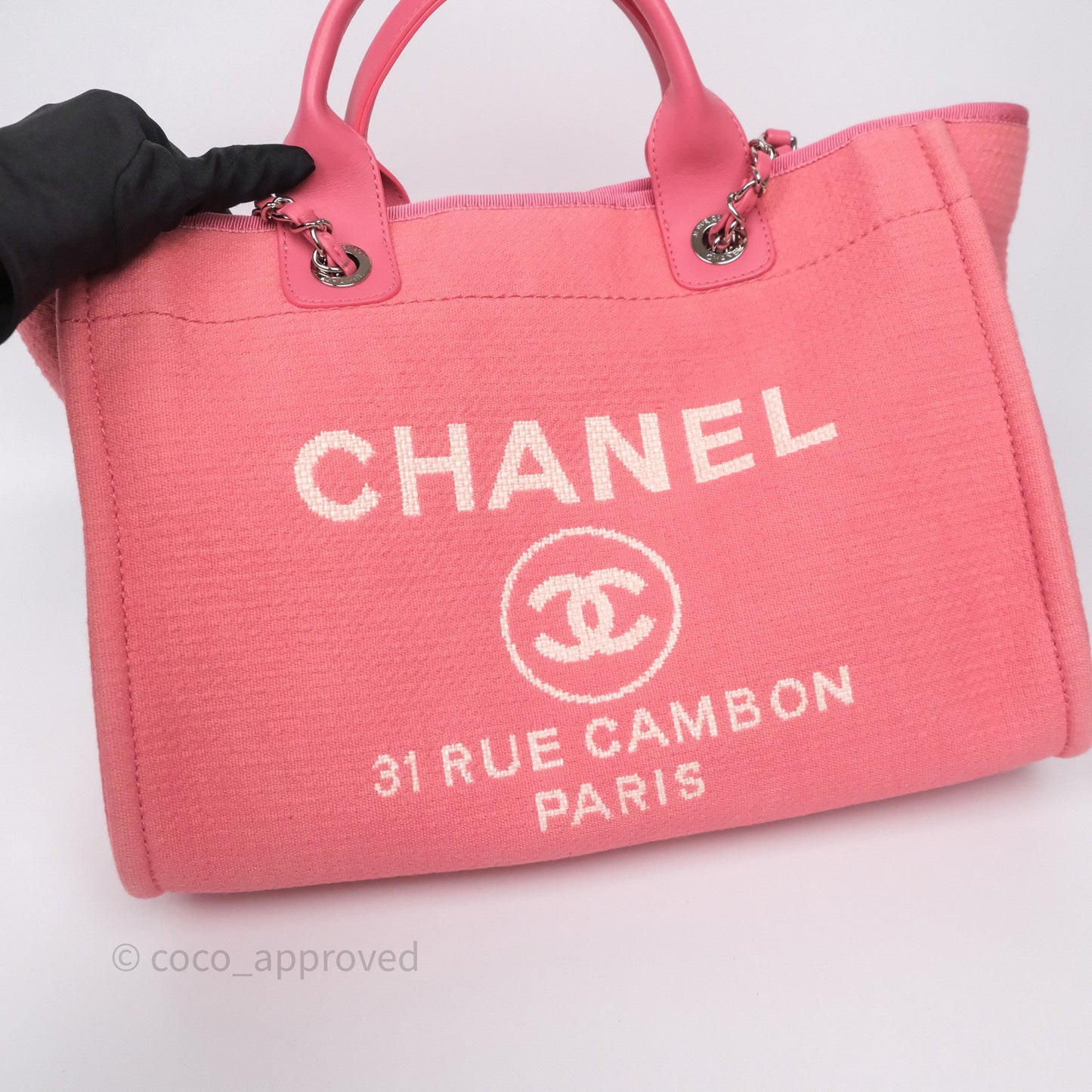 Chanel New Small Deauville Tote Pink Cotton Sliver Hardware