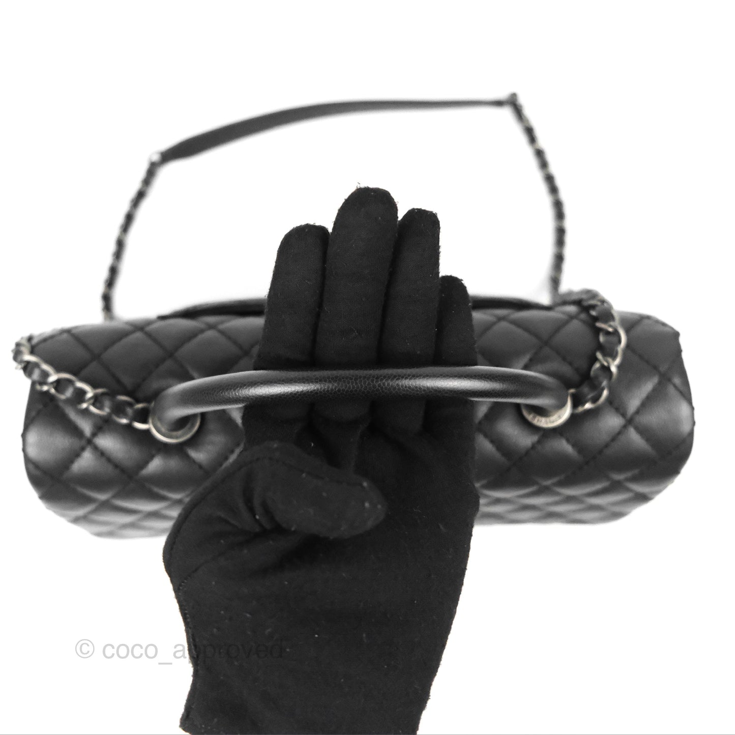 Chanel Large Coco Handle Quilted Black Caviar Ruthenium Hardware