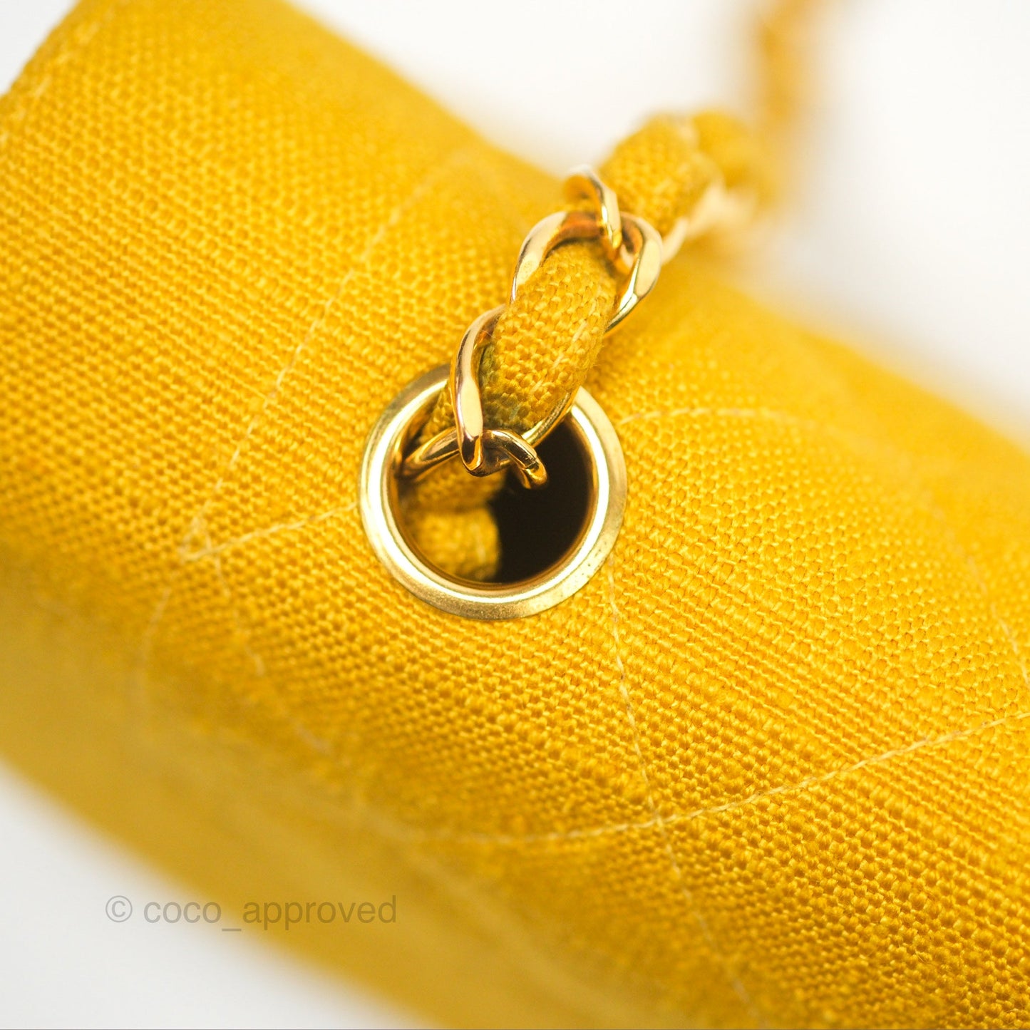 Chanel Vintage Small Classic Diana Flap Bag Yellow Linen Fabric 24K Gold Hardware