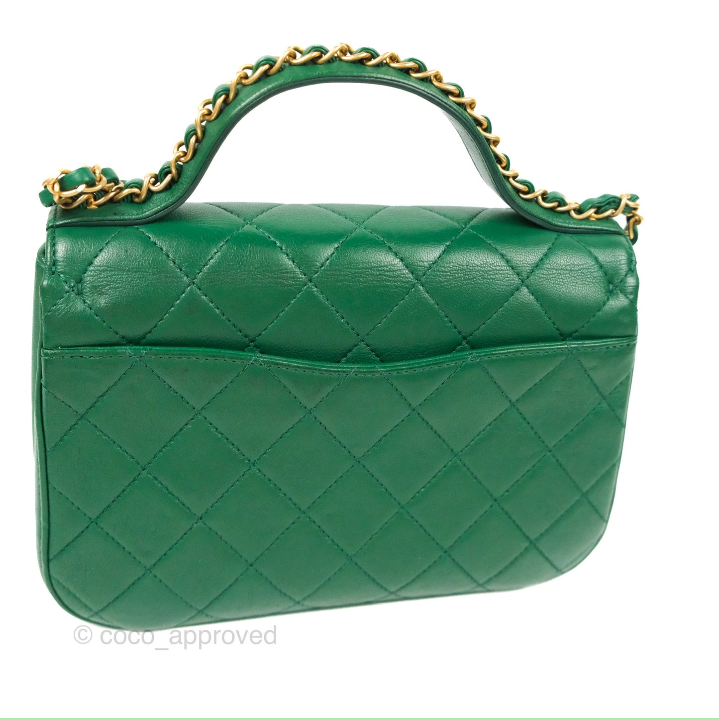 Chanel Chain Infinity Top Handle Bag Green Lambskin Aged Gold Hardware
