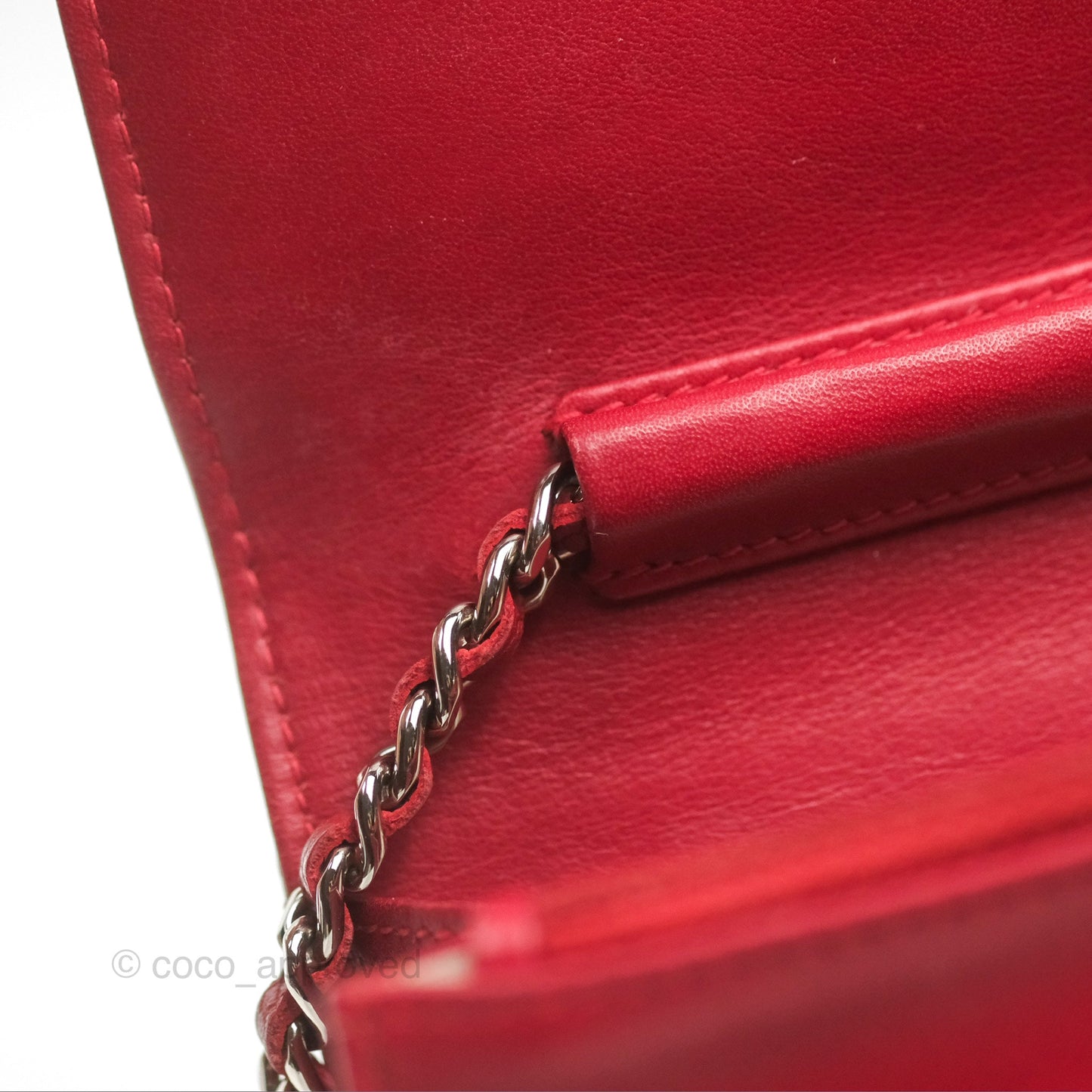 Chanel CC Wallet On Chain WOC Red Caviar Silver Hardware