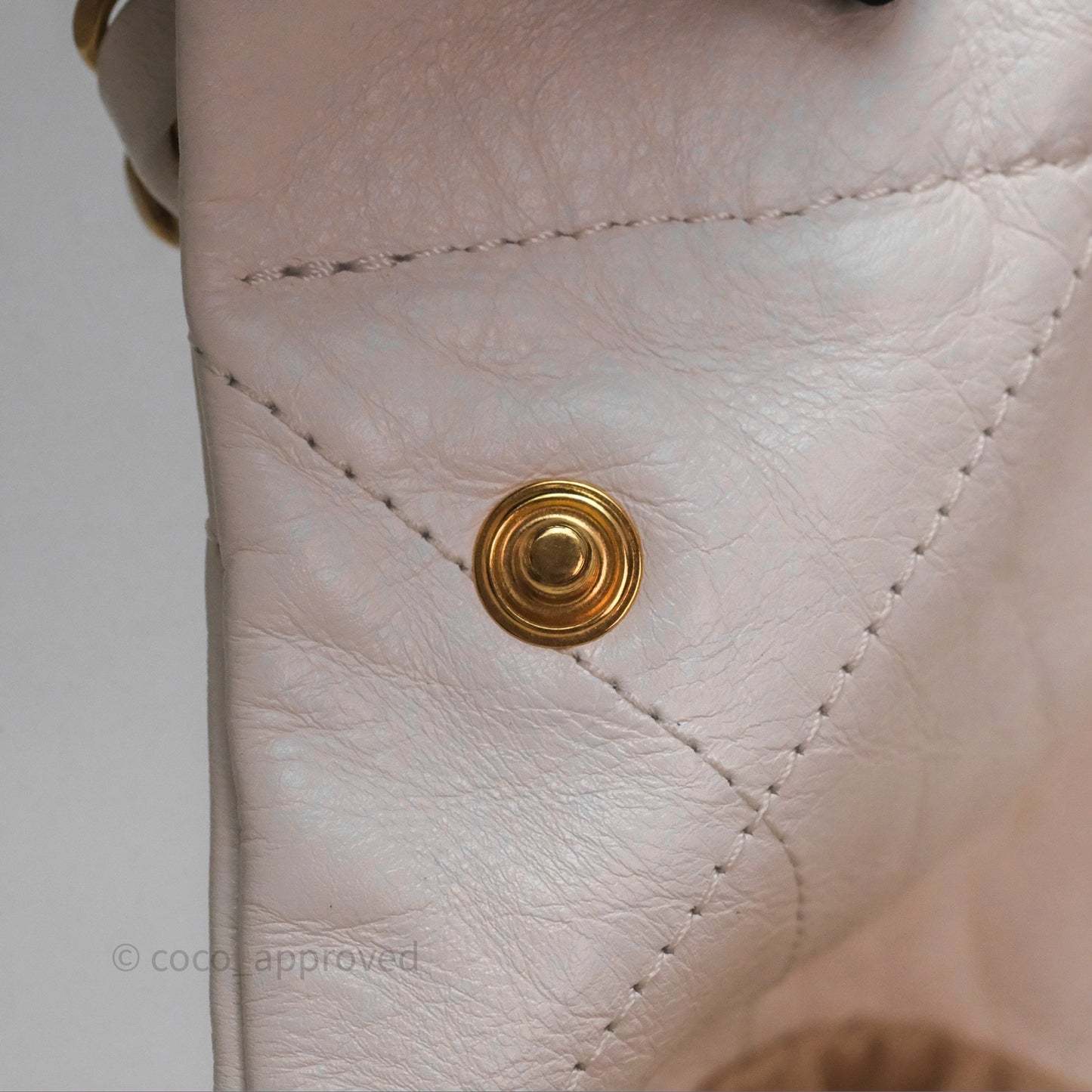 Chanel 22 Small White Shiny Calfskin Aged Gold Hardware