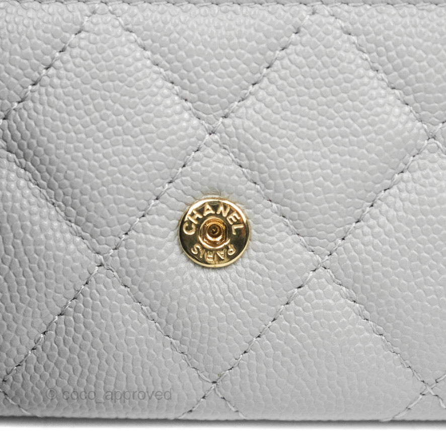 Chanel Caviar Quilted Flap Card Holder Grey Gold Hardware 21A