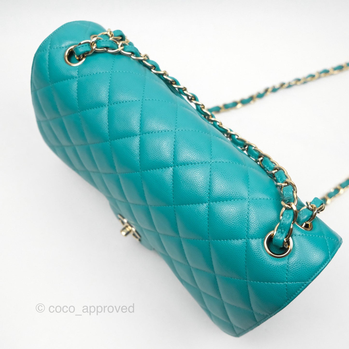 Chanel Jumbo Double Flap Turquoise Caviar Gold Hardware⁣⁣