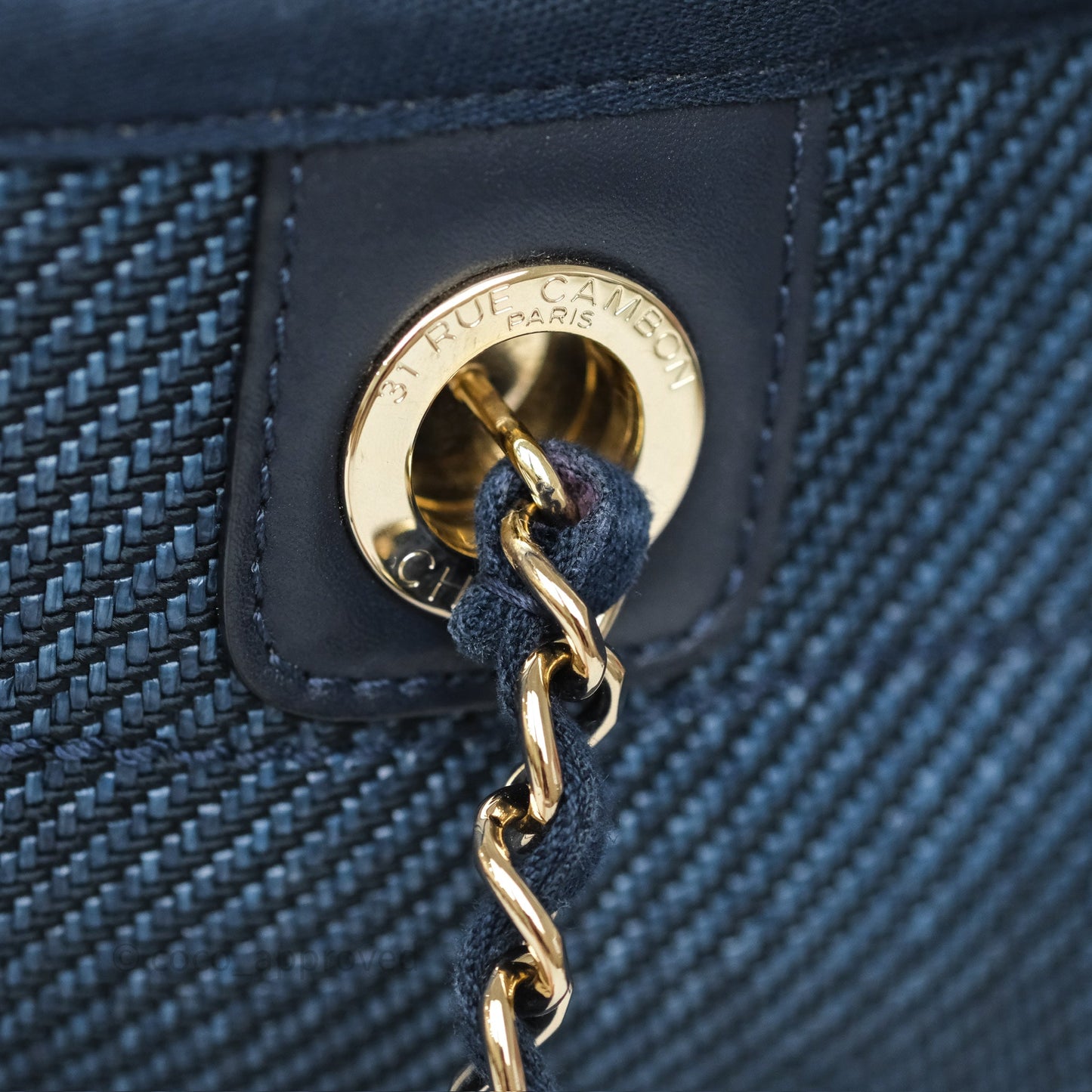 Chanel Medium Deauville Tote Navy Raffia Gold Hardware