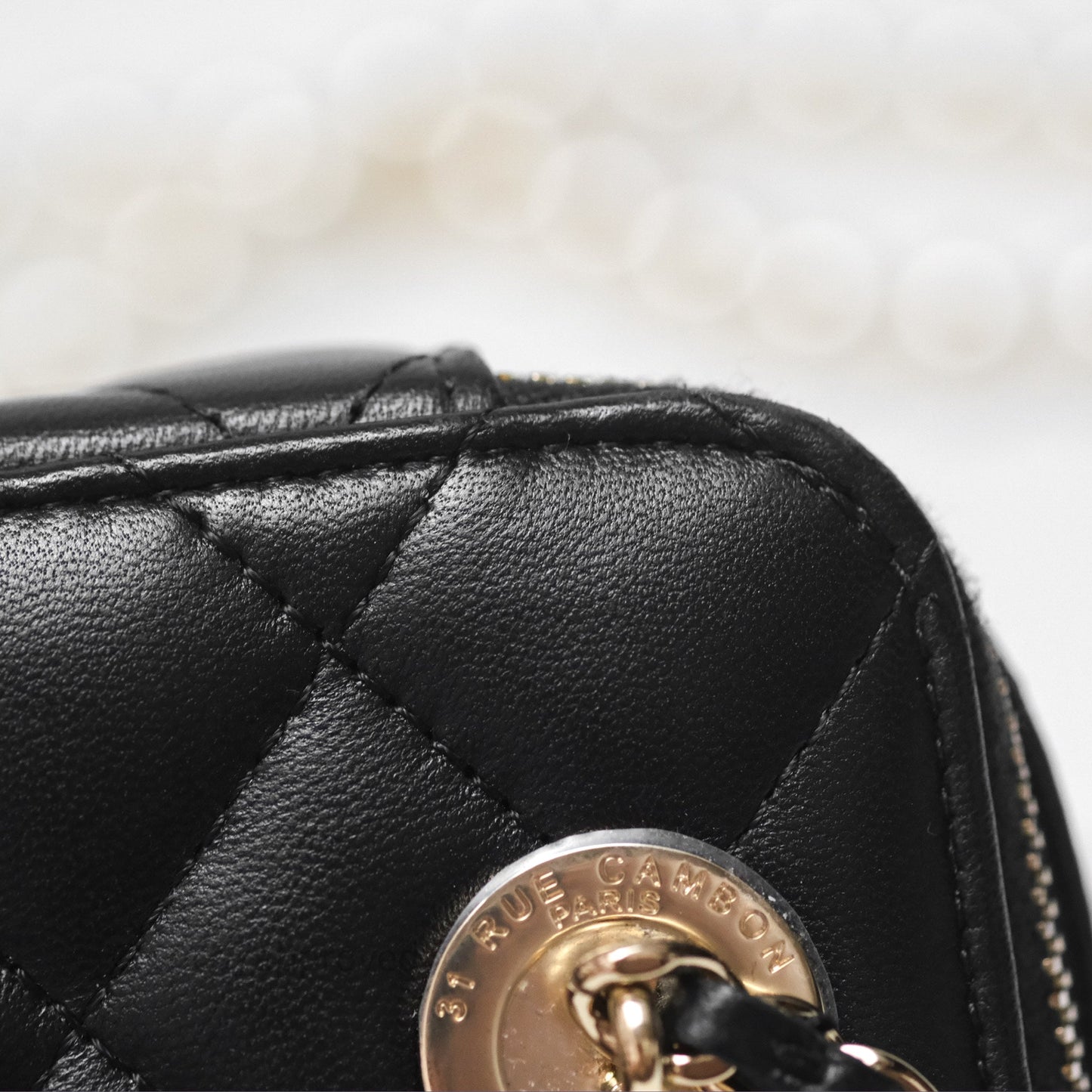 Chanel Mini Vanity With Pearl Chain Black Lambskin Gold Hardware