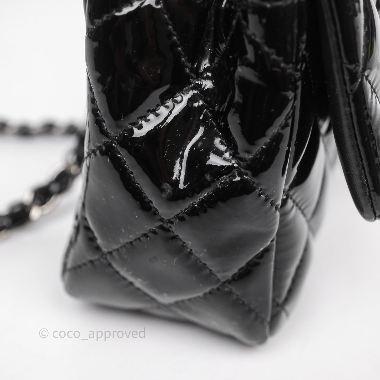 Chanel Quilted Mini Rectangular Flap Black Patent Silver Hardware