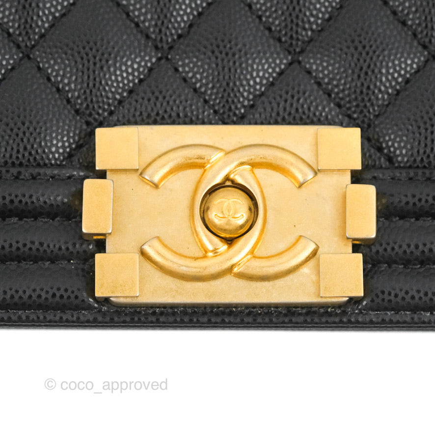 Chanel Quilted Medium Boy Black Caviar Aged Gold Hardware