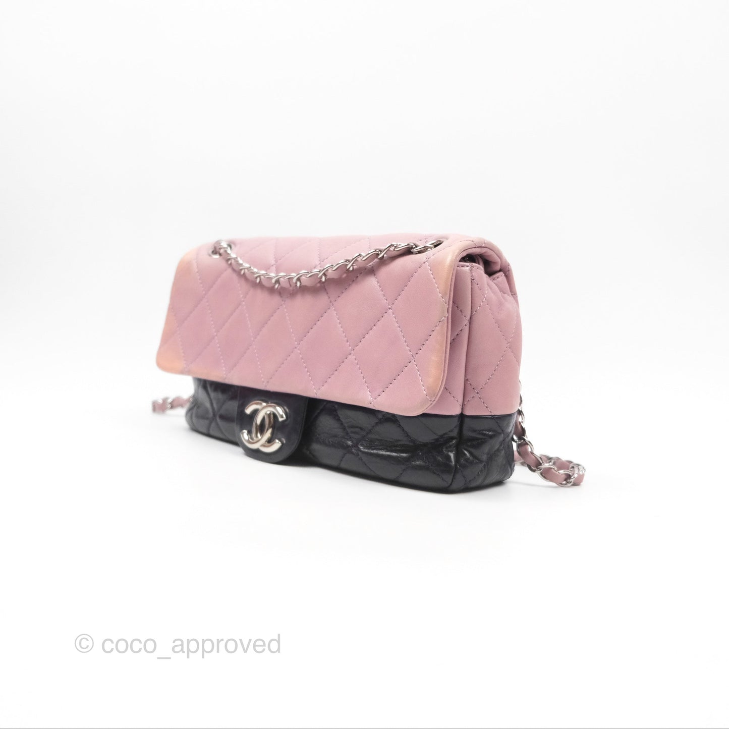 Chanel Medium Bicolor CC Chain Flap Pink/Black Lambskin Silver Hardware