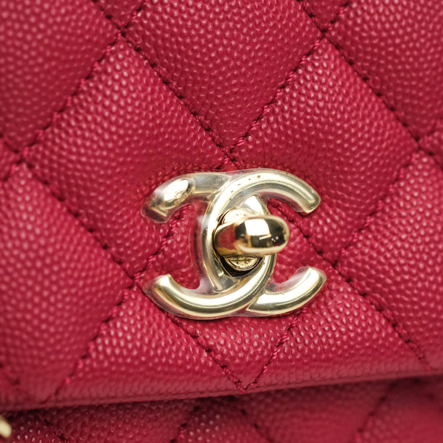 Chanel Small Coco Handle Quilted Caviar Rosy Red Gold Hardware