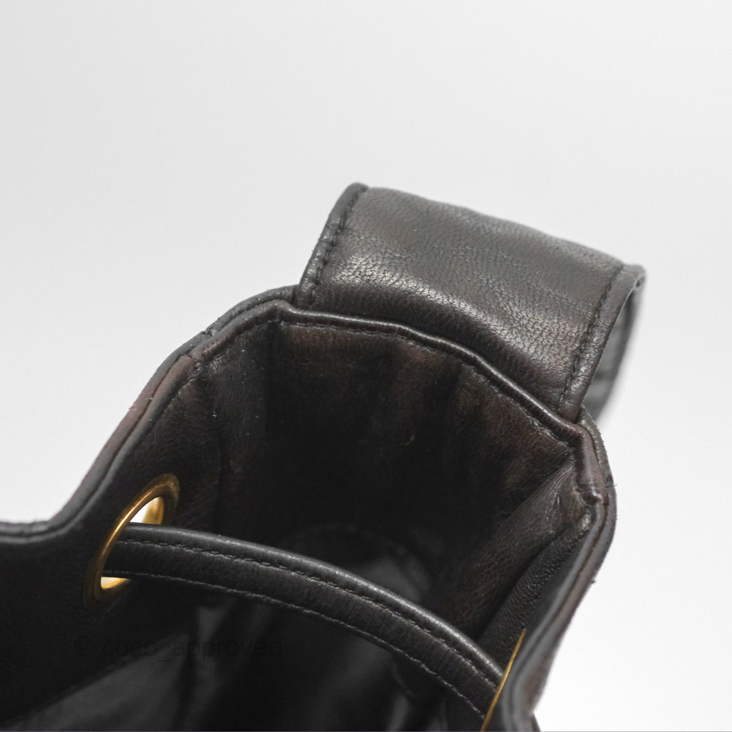 Chanel Vintage Drawstring Bucket Bag Black Lambskin Gold Hardware