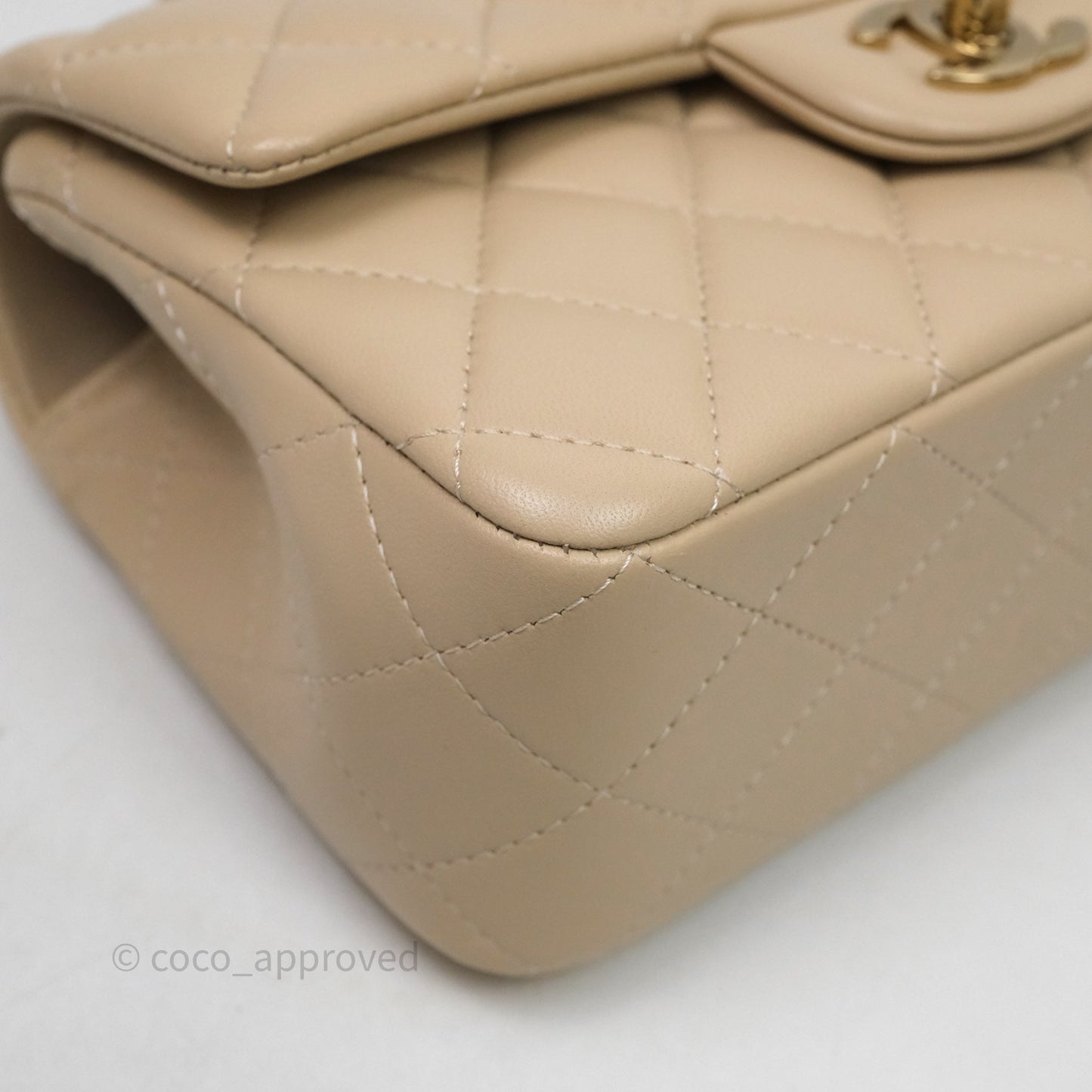 Chanel Top Handle Mini Rectangular Flap Beige Lambskin Shiny Gold Hardware