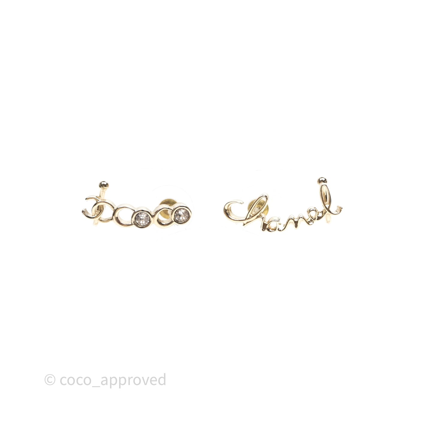 Chanel CC Coco Crystal Earrings Ear Cuff Gold Tone 22P