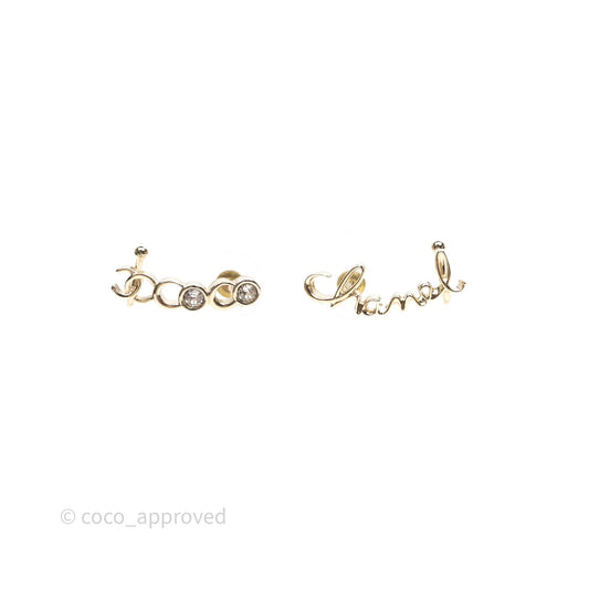 Chanel CC Coco Crystal Earrings Ear Cuff Gold Tone 22P