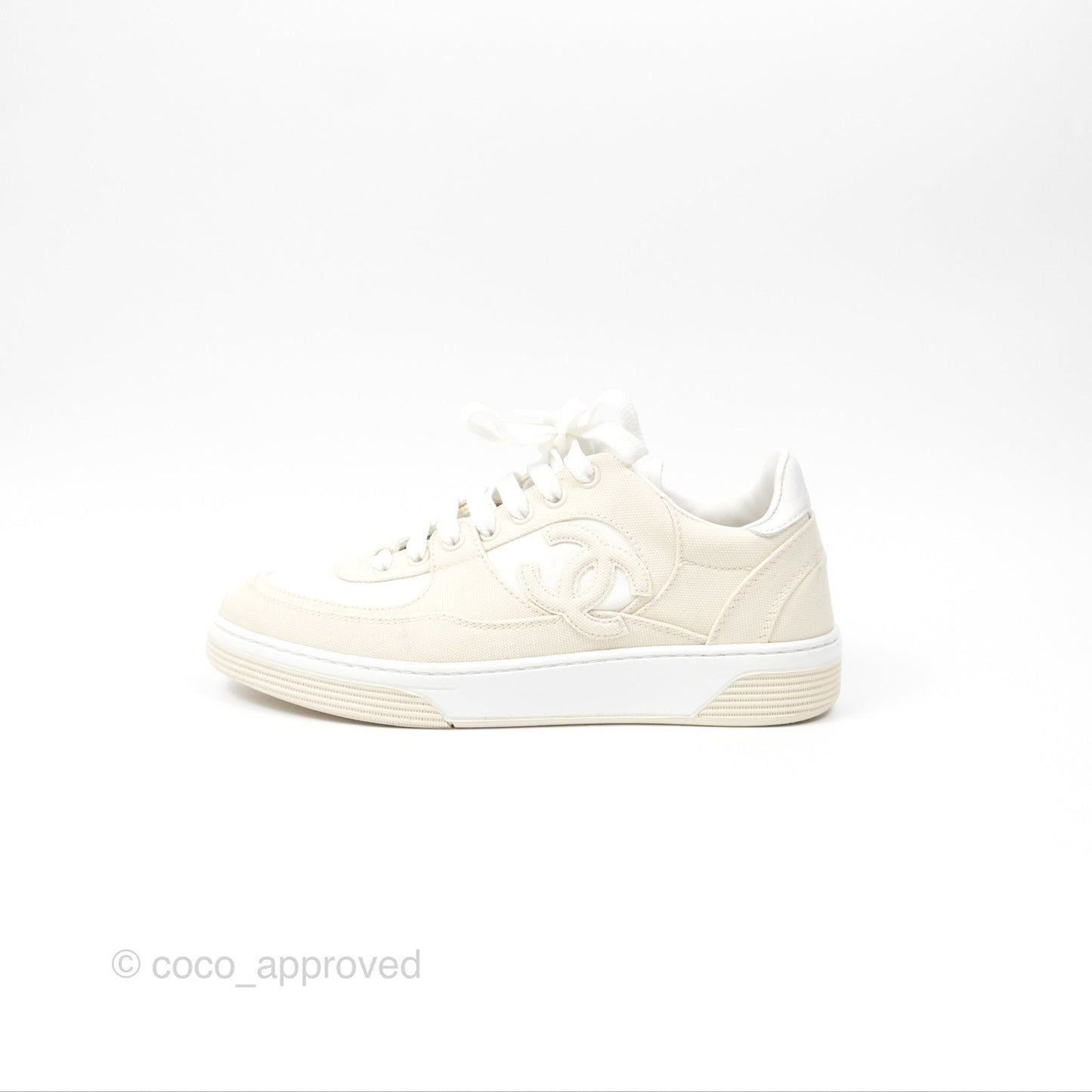 Chanel Ivory Beige White Sneakers Size 37.5