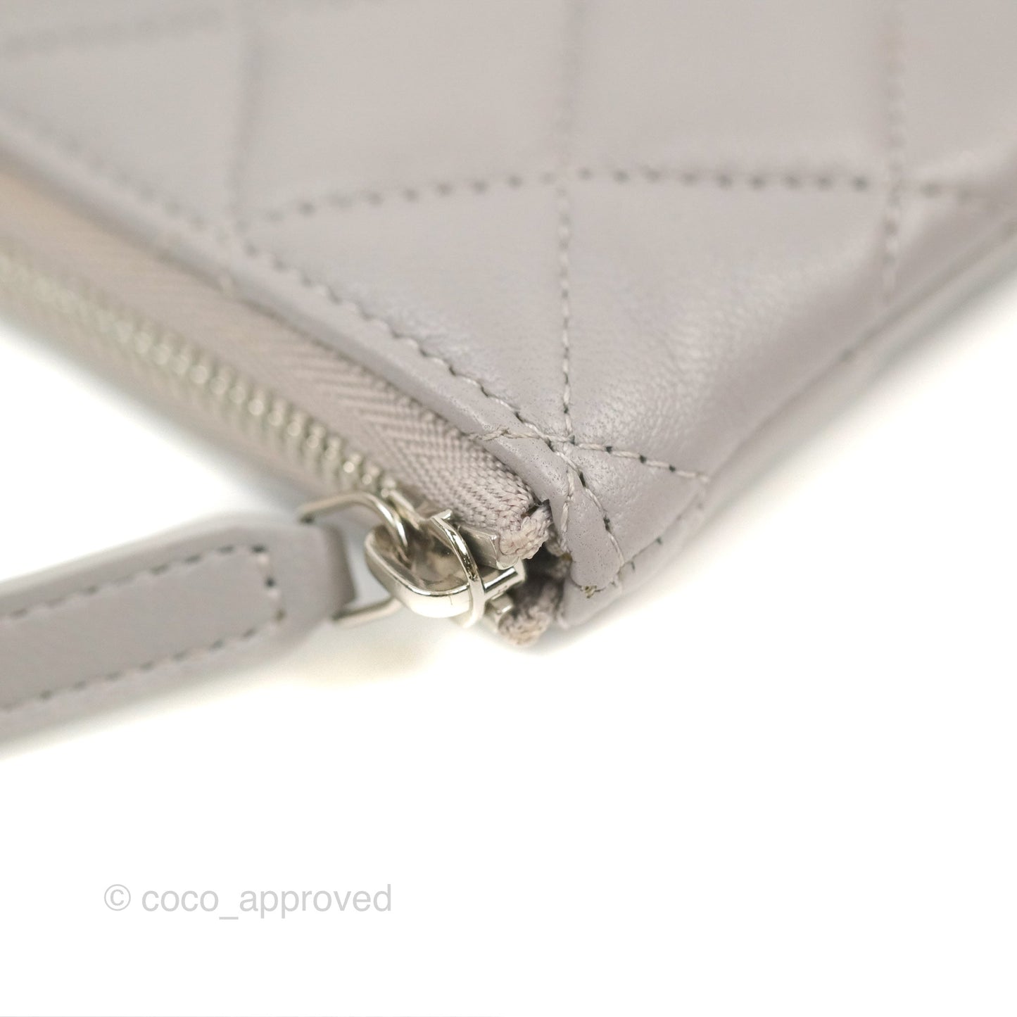 Chanel Quilted Small O Case Grey Lambskin Silver Hardware