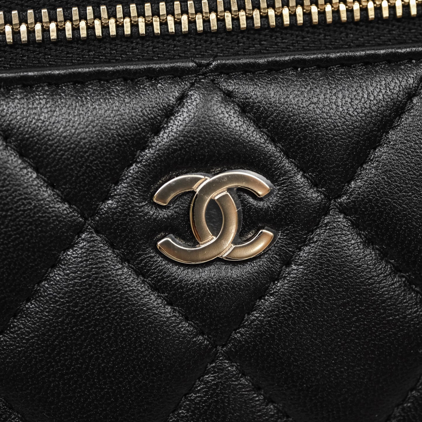 Chanel Top Handle Long Vanity with Chain Black Lambskin Gold Hardware