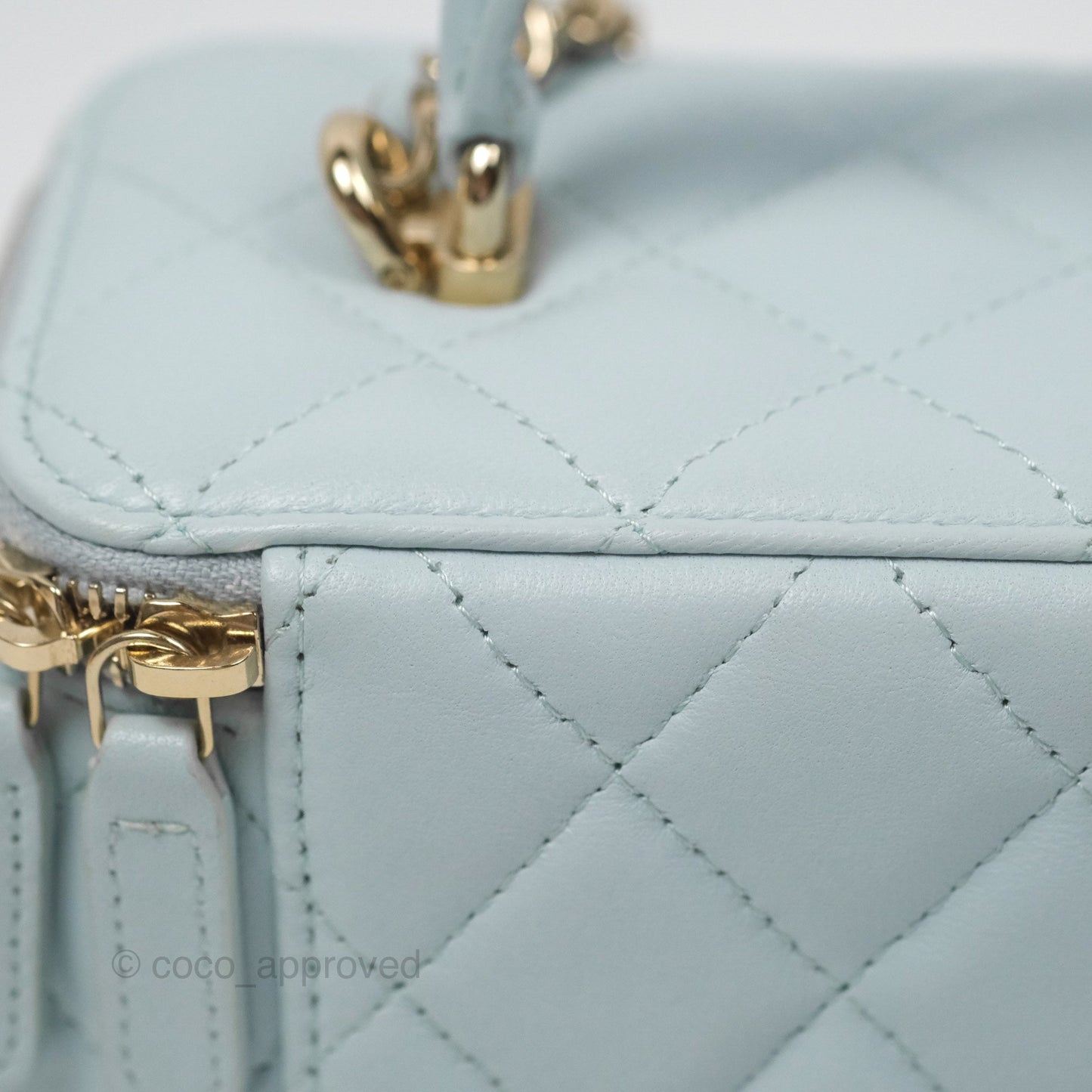 Chanel Vanity Rectangular Top Handle Light Blue Lambskin Gold Hardware