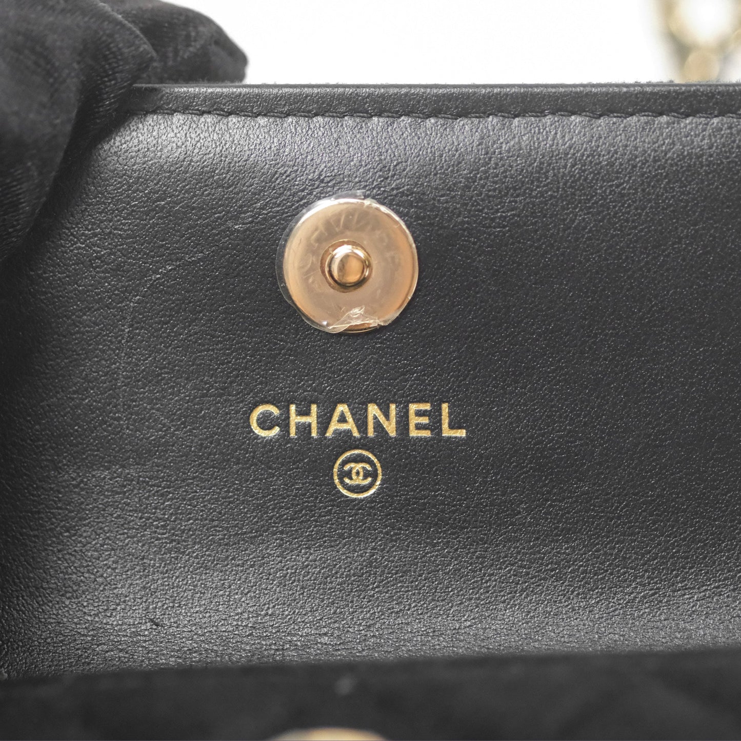 Chanel Crystals Pearl Crush Mini Belt Bag with Chain Black Velvet Gold Hardware