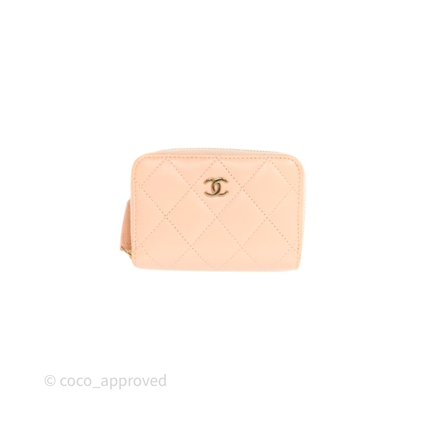 Chanel Classic Zipped Coin Purse Salmon Pink Caviar Gold Hardware