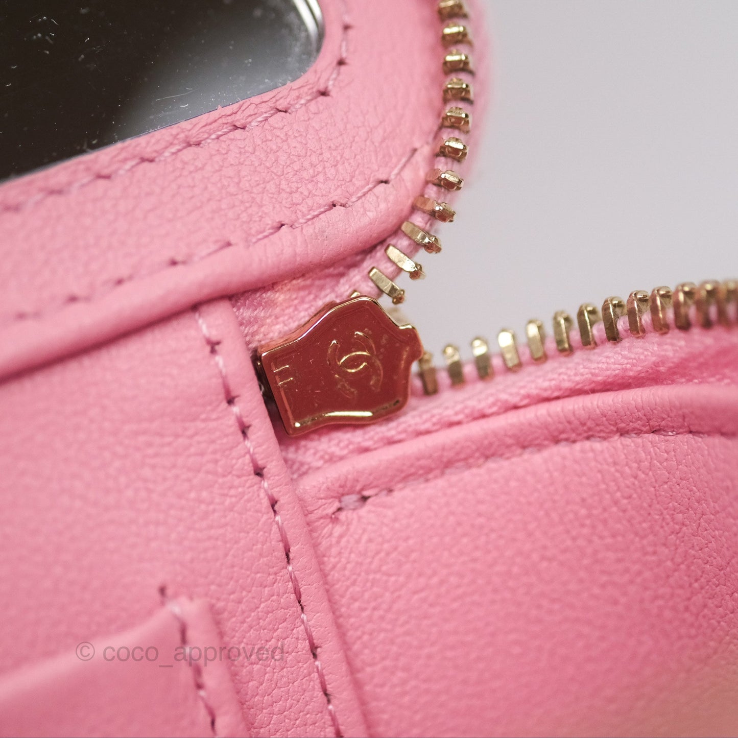 Chanel Vanity Rectangular with Top Handle Pink Lambskin Aged Gold Hardware