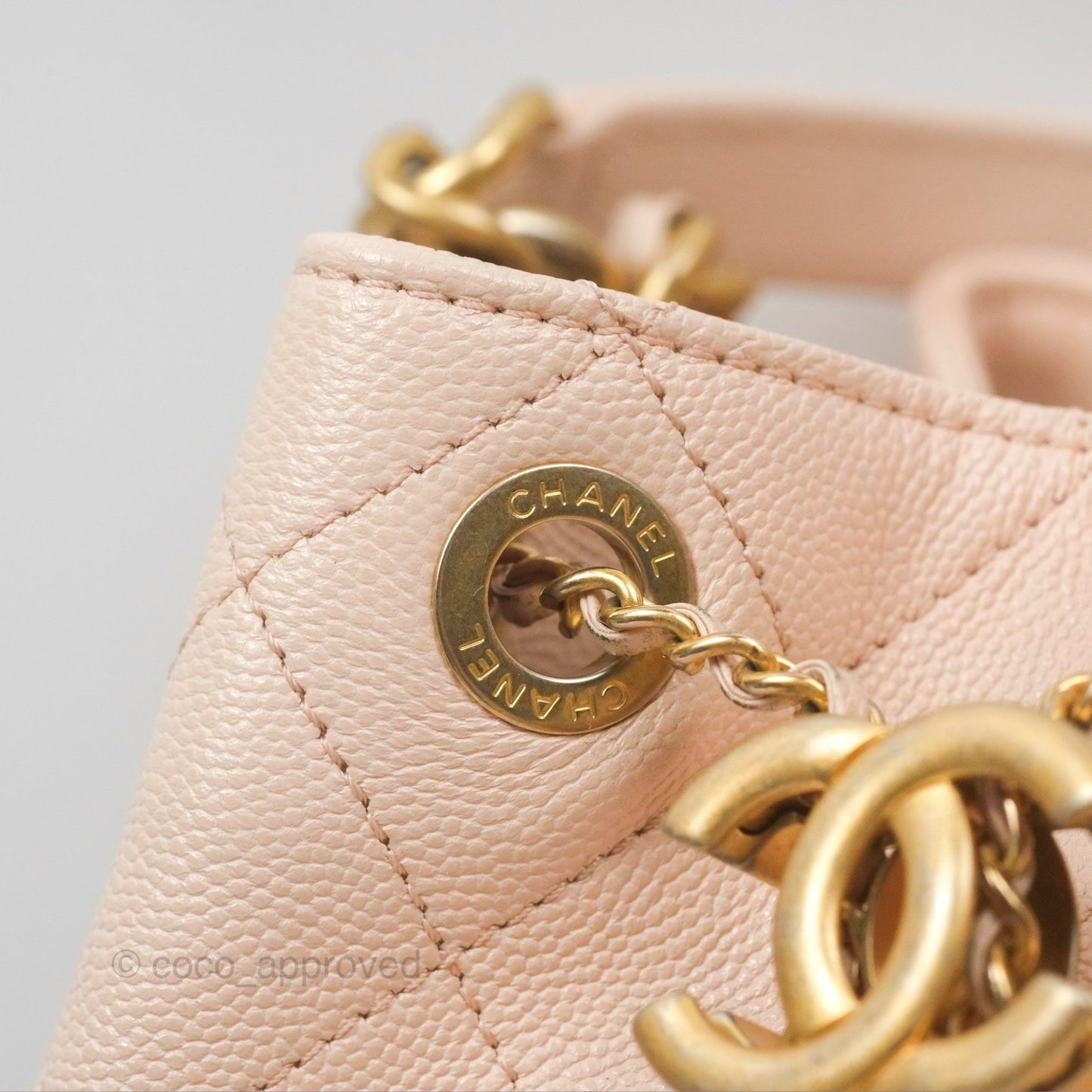 Chanel Quilted Top Handle Drawstring Bucket Bag Pink Caviar Aged Gold Hardware