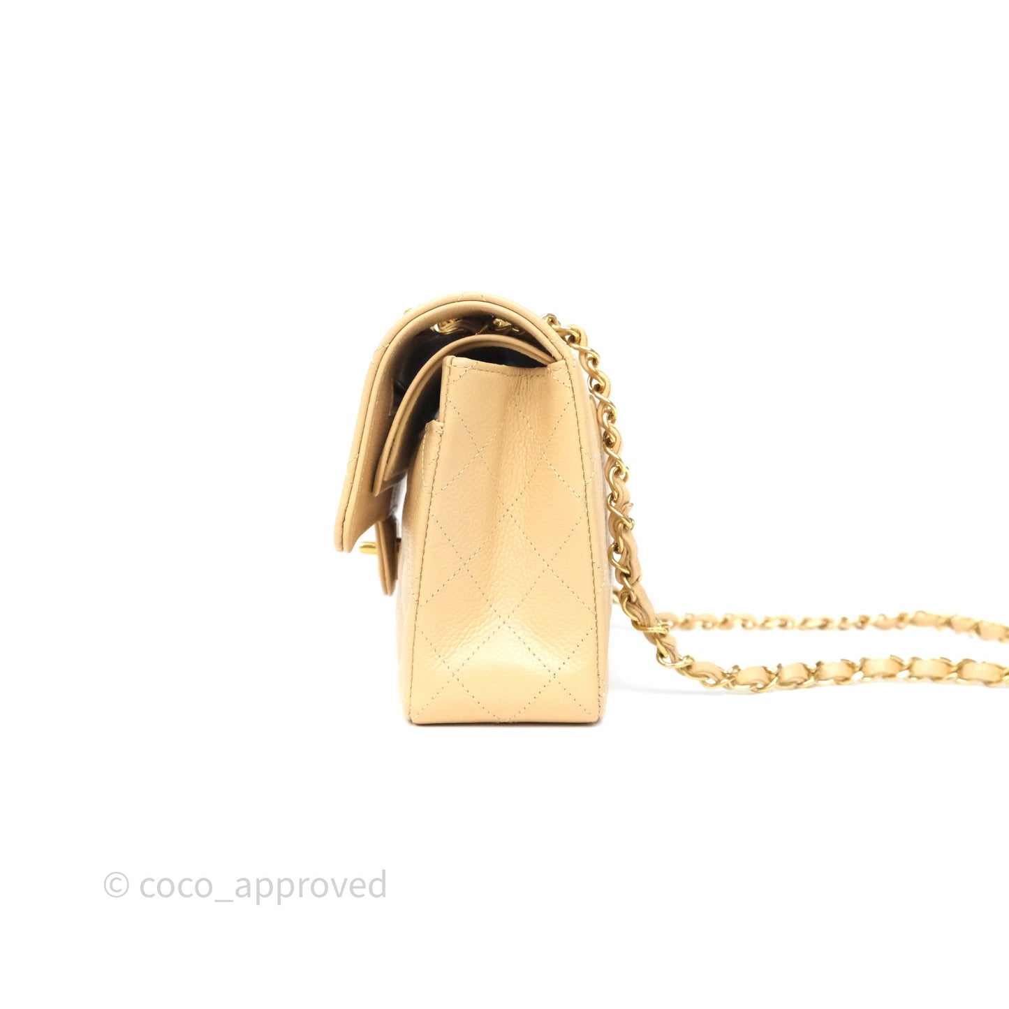 Chanel Small Classic Flap Quilted Beige Caviar Gold Hardware