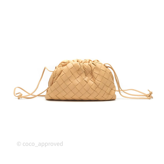 Bottega Veneta The Mini Pouch Intrecciato Lambskin Beige