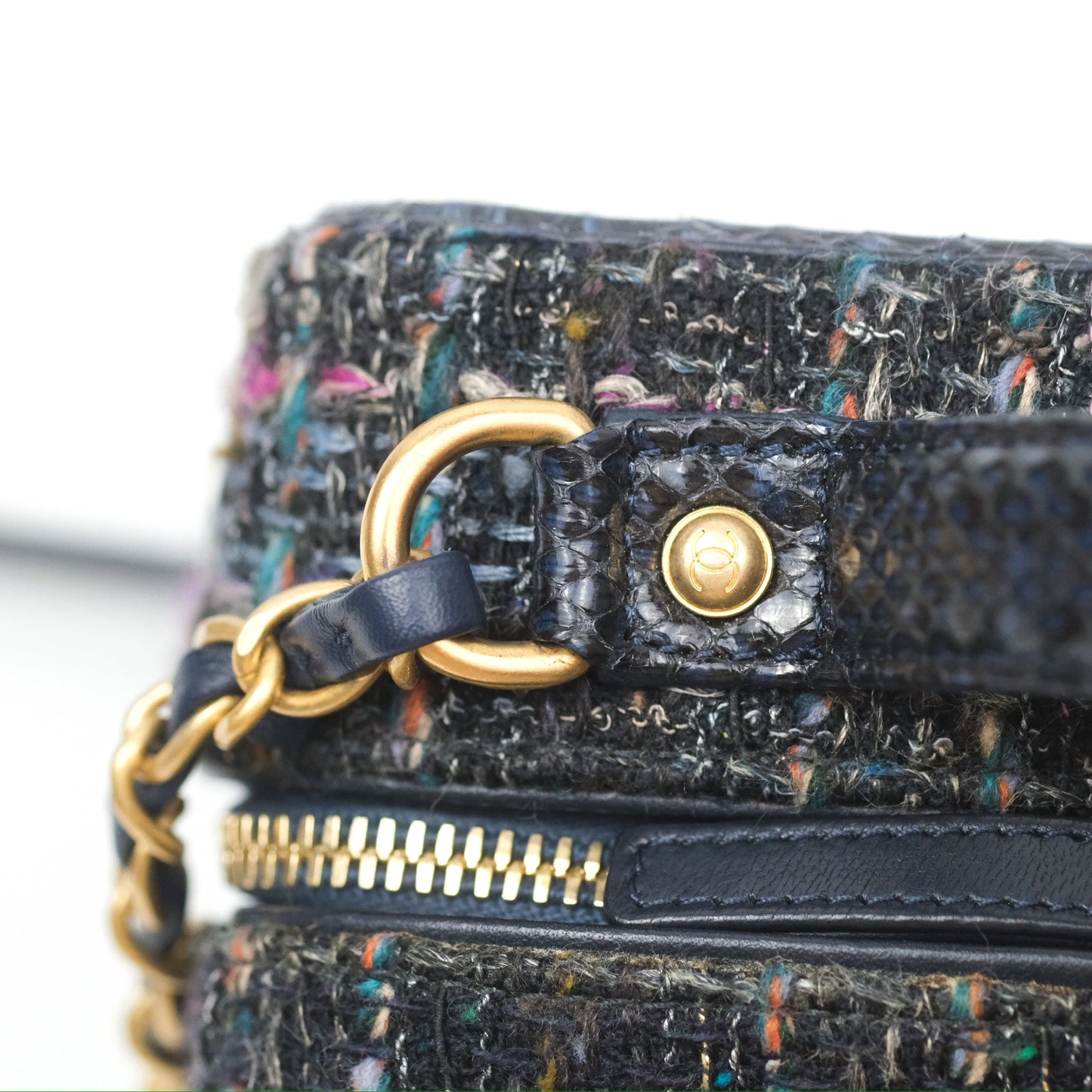 Chanel Quilted Medium CC Filigree Vanity Case Navy Tweed Python