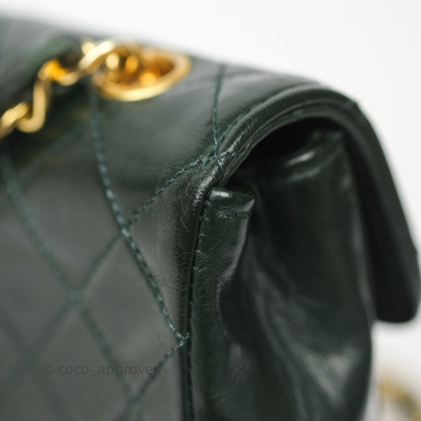Chanel Vintage Mini Flap Bag Dark Green Lambskin Gold Hardware