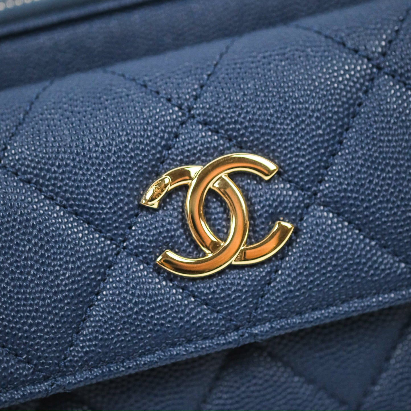 Chanel Quilted Caviar Waist Bag Navy Gold Hardware With Detachable Pouch