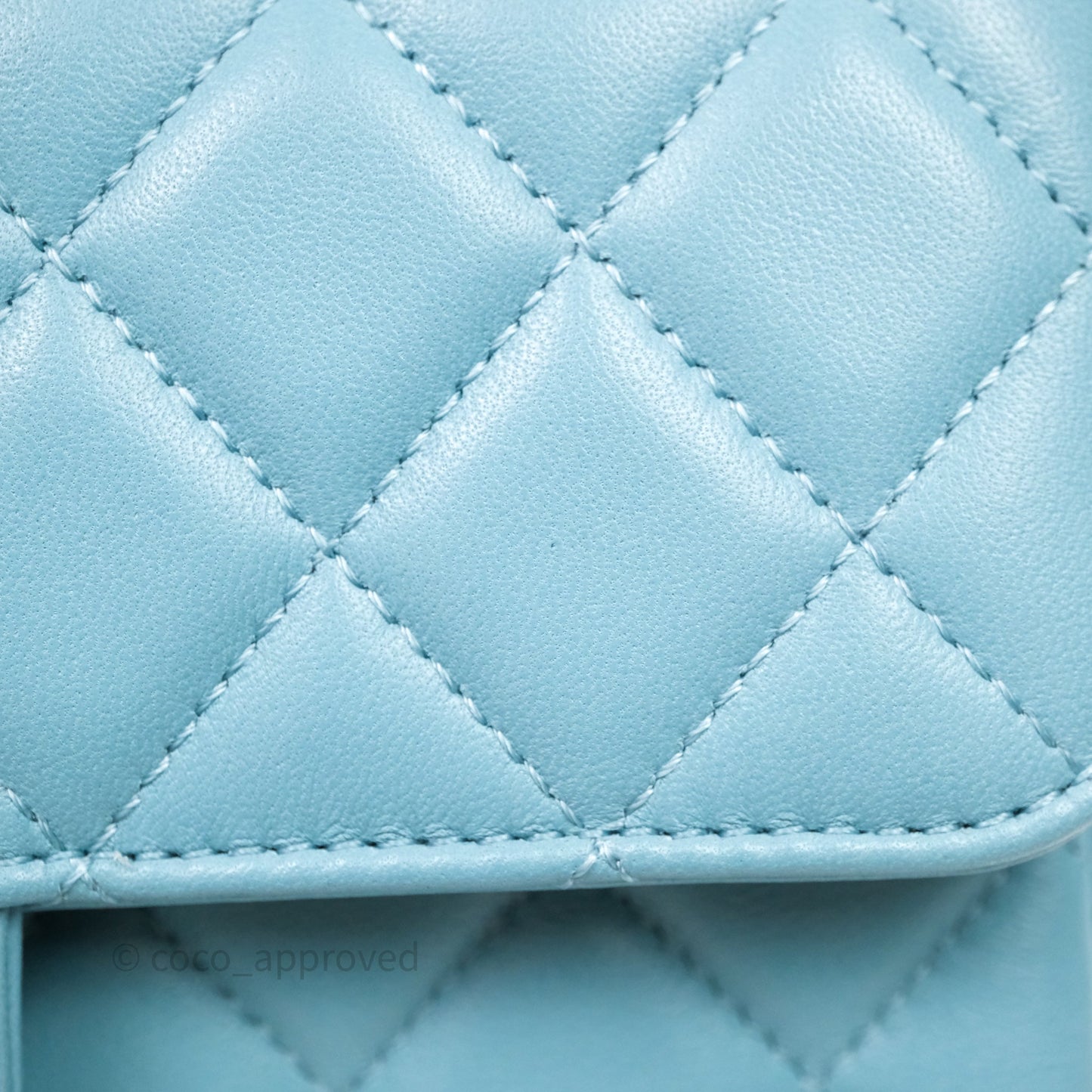 Chanel Flap Bag with Crystal Logo Top Handle Tiffany Blue Lambskin Aged Gold Hardware