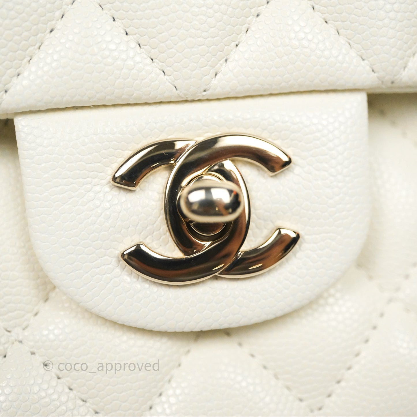 Chanel Classic M/L Medium Flap Quilted Ivory White Caviar Gold Hardware