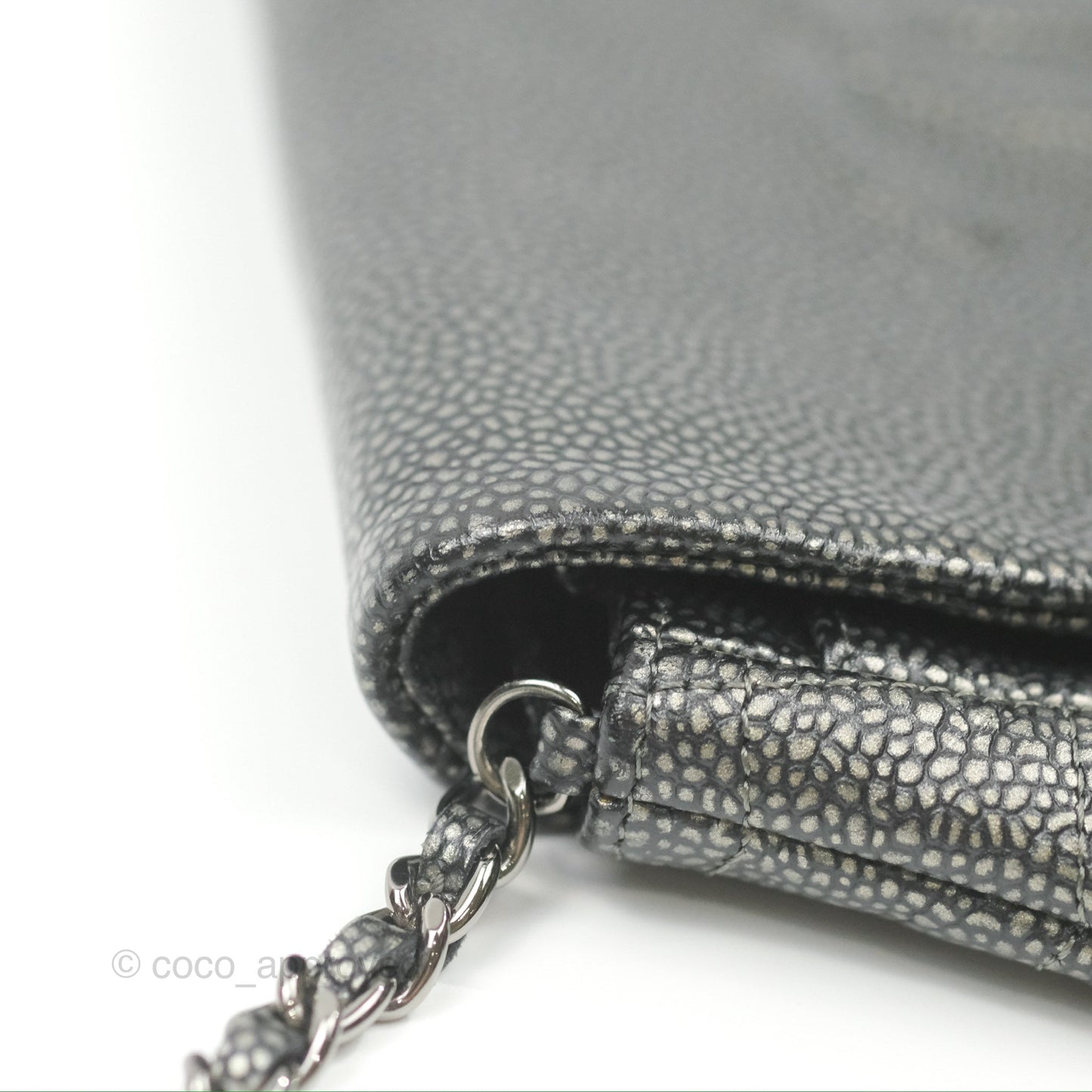Chanel Half Moon Wallet on Chain WOC Metallic Dark Grey Caviar Silver Hardware