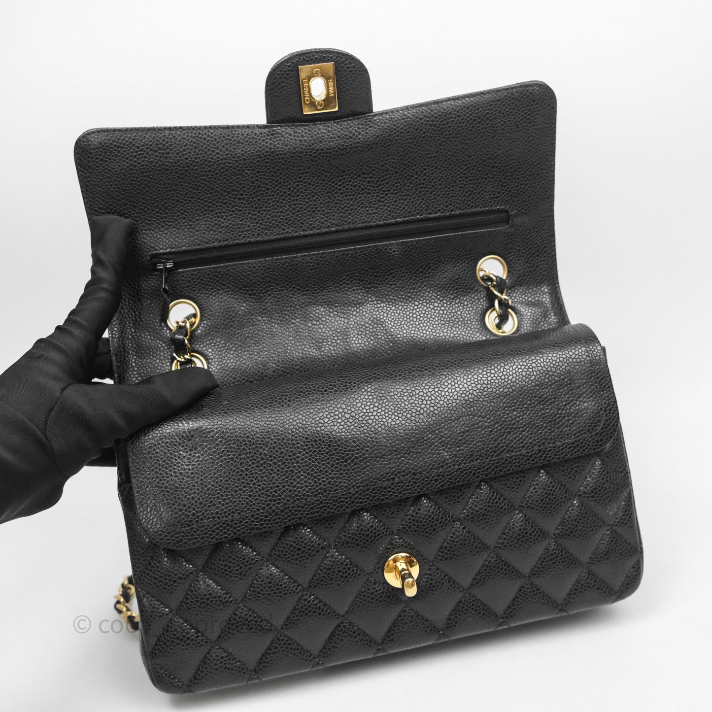 Chanel Classic M/L Medium Flap Quilted Black Caviar Gold Hardware