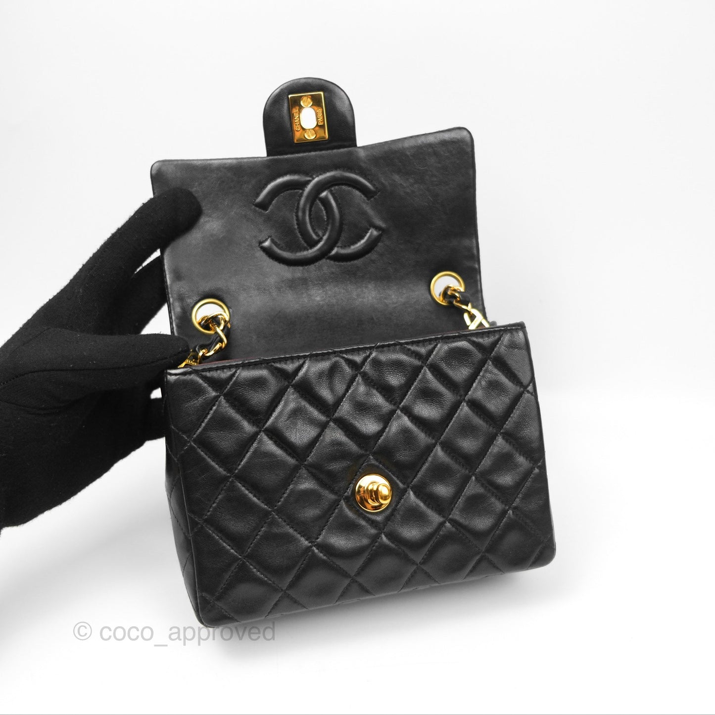 Chanel Vintage Mini Square Black Lambskin 24K Gold Hardware