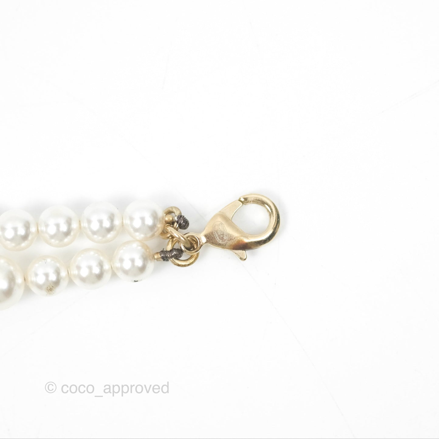 Chanel CC Pearl Double Necklace Gold Tone 17K