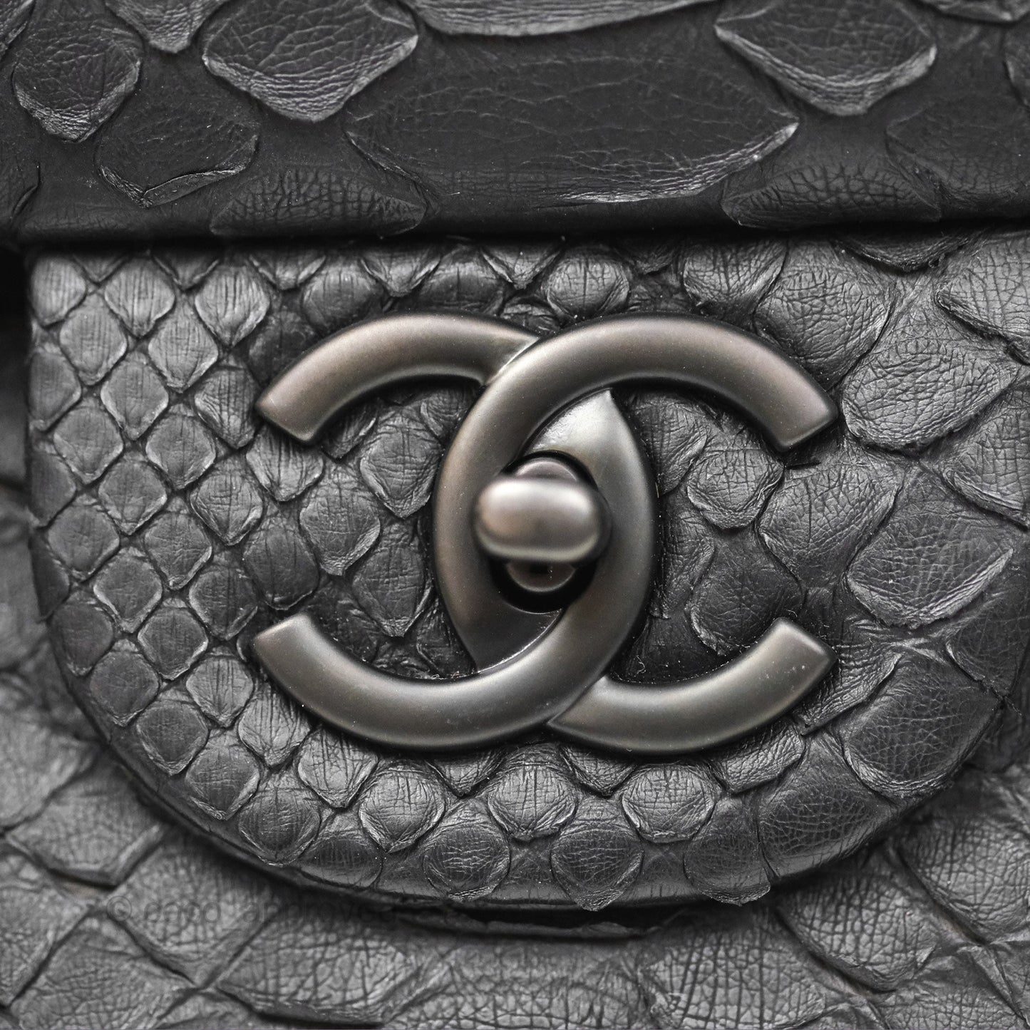 Chanel Maxi Double Flap Black Python Matte Black Hardware