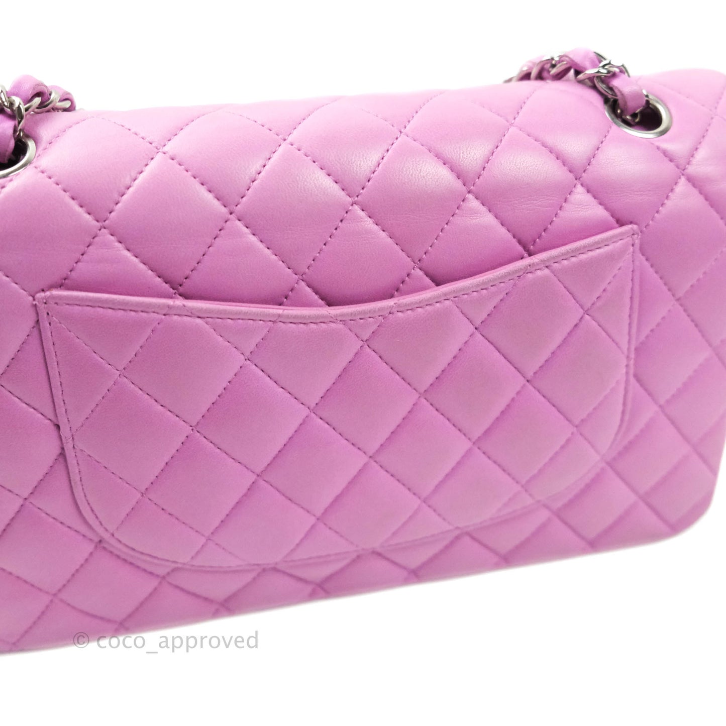 Chanel Classic M/L Medium Double Flap Purple Lambskin Silver Hardware